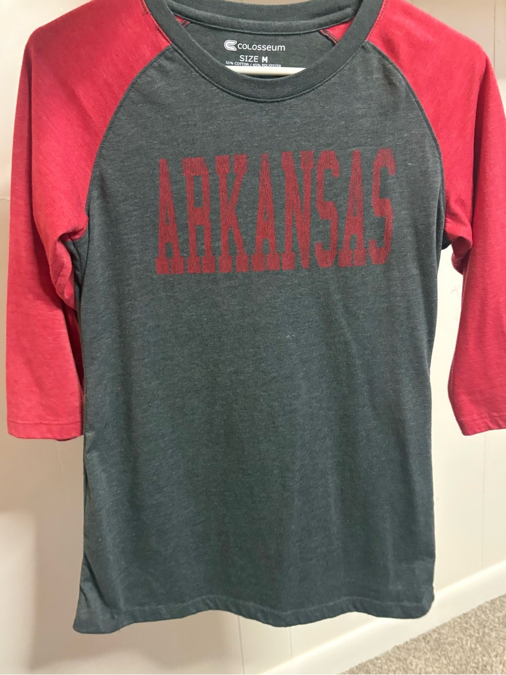 Women’s Arkansas Quarter Sleeve Tee - Razorback Red and Charcoal